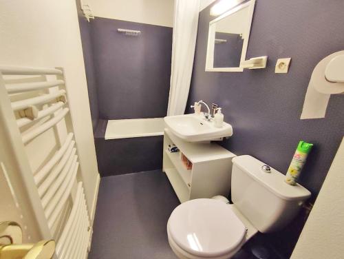 een kleine badkamer met een toilet en een wastafel bij Le Sentein, T2, centre, parking, jardin, 2 personnes in Luchon
