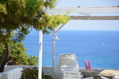 a view of the ocean from a resort with a vase at Summer Residence in Provatas