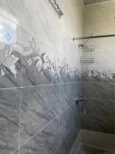 a bathroom with a shower with a painting on the wall at Salkhino in Salkhino