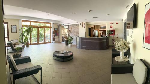 a lobby of a hospital with a waiting room at Hotel Ristorante Mariuccia Varese in Varese