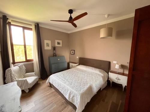 1 dormitorio con 1 cama y ventilador de techo en Podere Orzale Agri b&b, en Usigliano