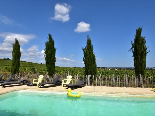 ChaintréにあるSpacious Mansion in Vinzelles with Swimming Poolのスイミングプール(ラウンジチェア、インフレータブル付)