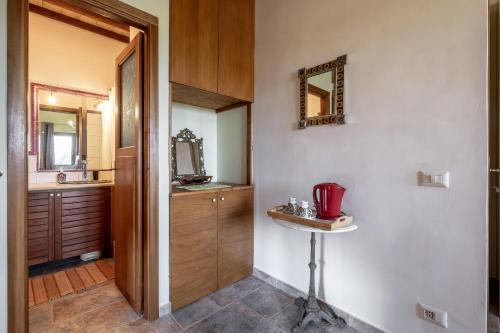 Canino的住宿－Casale di Primula Rossa，一间带水槽和镜子的浴室