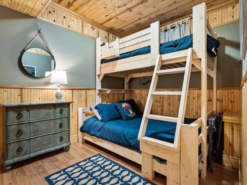 a bedroom with a bunk bed and a ladder at The Loonstar Lodge On Rabbit Lake in Crosby