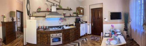 una cucina con piano cottura, lavandino e frigorifero di Casa vacanze villa Lido- Pangrazi Alessandra a L'Aquila