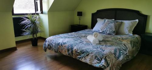 une chambre avec un lit avec deux serviettes dessus dans l'établissement Séjour cosy entre Beauval et Center Parc, à Selles-sur-Cher