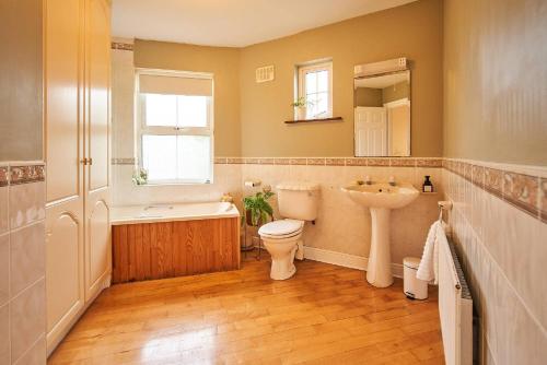 een badkamer met een toilet, een wastafel en een bad bij Killaloe/Ballina in Ballina