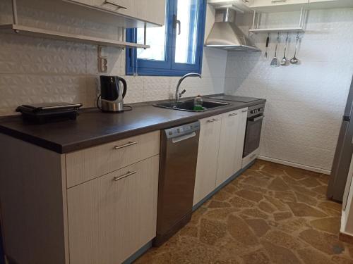 a small kitchen with a sink and a stove at Efi in Káto Alepokhórion