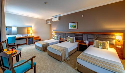 Pokój hotelowy z 2 łóżkami i biurkiem w obiekcie Bera Konya Hotel w mieście Konya