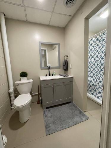 een badkamer met een toilet, een wastafel en een spiegel bij 3 Bedroom, 1 Bath, Ranch Style 