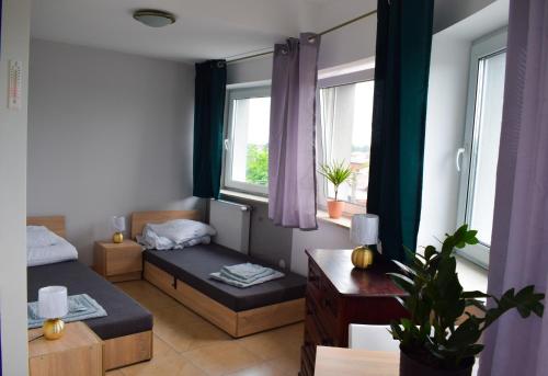 mały pokój z łóżkiem i oknem w obiekcie Noclegi Rzeszów w mieście Rzeszów