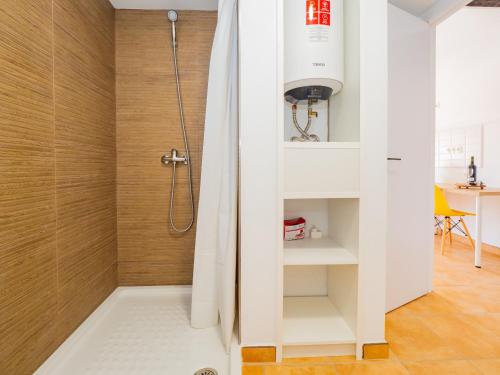 a bathroom with a shower with a toilet and a sink at Cubo's La Casa del Arco Room Granada in Cártama