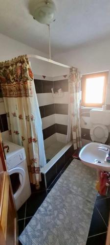 a small bathroom with a toilet and a sink at Wildmont Guesthouse in Gusinje