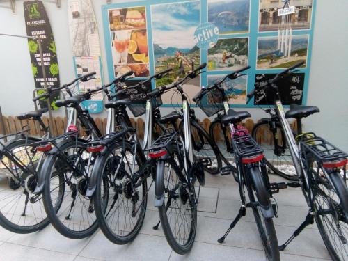 a group of bikes parked next to each other at Gardesana Active Apartments in Malcesine