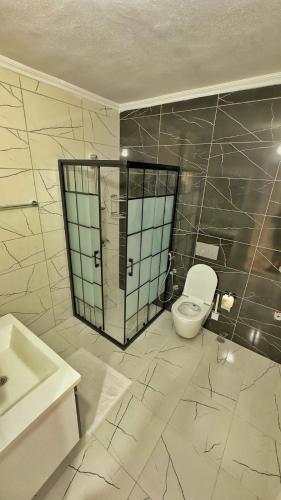 a bathroom with a toilet and a sink at Sağlam PANSİYON in Uzungöl