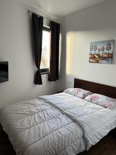 a bedroom with a white bed and a window at MONTANA apartment 9 in Kopaonik