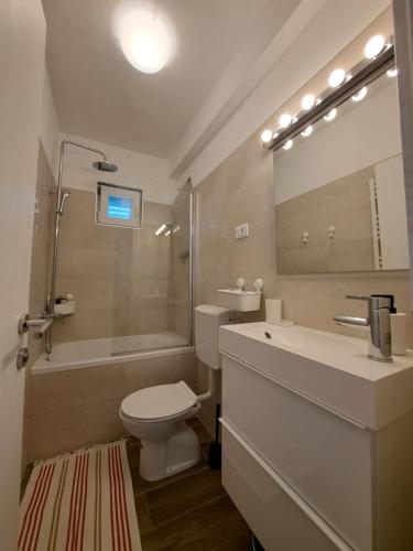 a bathroom with a toilet and a tub and a sink at Apartman Portorus in Lastovo