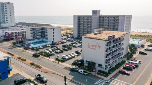 an aerial view of a city with a parking lot at Flamingo Motel in Ocean City