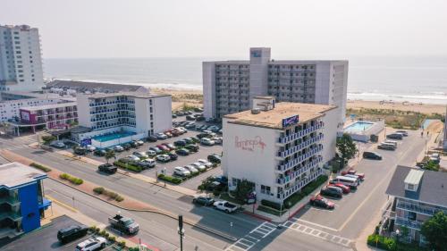 an aerial view of a city with buildings and a parking lot at Flamingo Motel in Ocean City