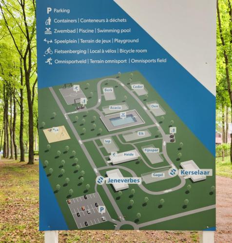 a sign in a park with a map at Hengelhoef Berk 5 in Houthalen-Helchteren