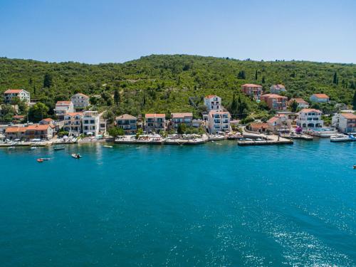 an aerial view of a resort on a body of water at Apartments Edera in Tivat
