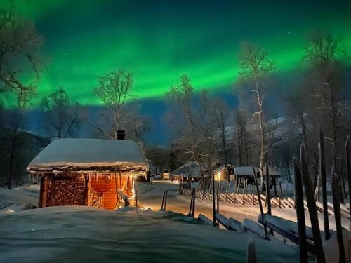 an igloo with the aurora in the sky at Bardu Huskylodge in Bardu