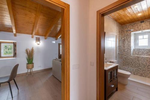 ein Bad mit einem Waschbecken und einem WC in einem Zimmer in der Unterkunft Casa do Poço (Vale Luis Neto-Retiro do Caldeirão) in Loulé