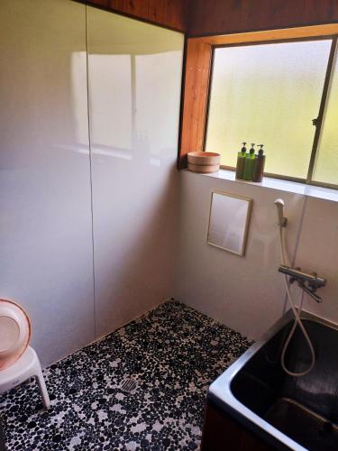 a bathroom with a sink and a shower and a toilet at Madarao Farm in Nakano