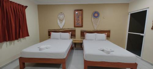 - 2 lits jumeaux dans une chambre avec fenêtre dans l'établissement Casa Yaxkin, à Valladolid