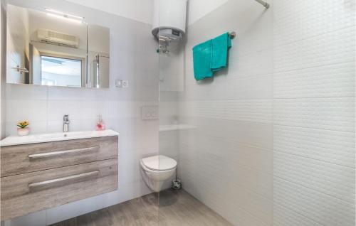 ein Badezimmer mit einem WC, einem Waschbecken und einem Spiegel in der Unterkunft Pet Friendly Home In Marinici With Wifi in Marinići