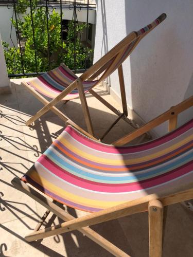 two lawn chairs are sitting on a patio at Maxima Sunset in Sainte-Maxime