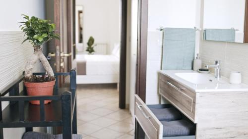 een badkamer met een wastafel en een potplant bij Taormina 5 stars - Villa 5 minutes from the beach in Riposto