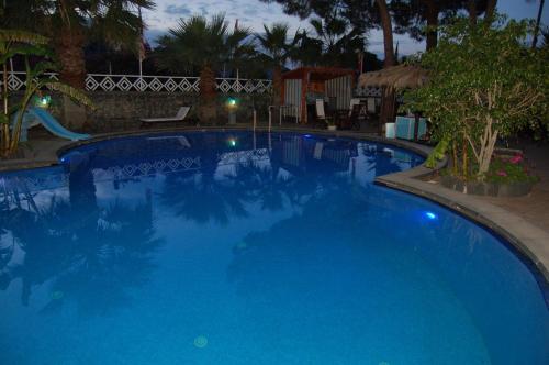 a large blue swimming pool at night at Hotel Al Togo Fitness & Relax in Vulcano