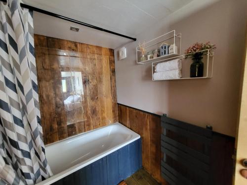 a bathroom with a tub and a shower at Inner Dowsing Lightship in Rochester