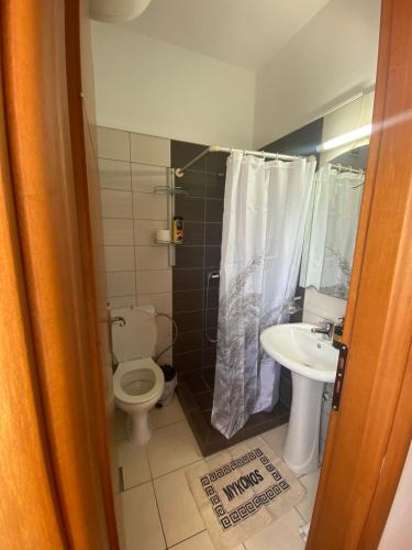uma casa de banho com um WC e um lavatório em Αρέθουσα easy view em Chalkida