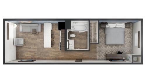 a rendering of a small apartment floor plan at stayAPT Suites Jackson in Jackson