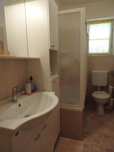 a bathroom with a sink and a toilet at Apartman David in Barbat na Rabu