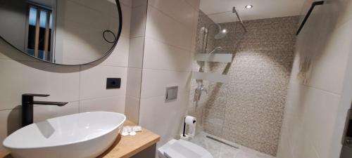 Koupelna v ubytování Hotel Plutitor Lebăda