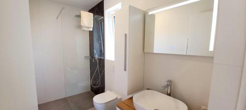 un bagno bianco con un water e un lavandino di Villa Salvore - new luxury house, heated pool, near beaches, playroom - Istria a Savudrija