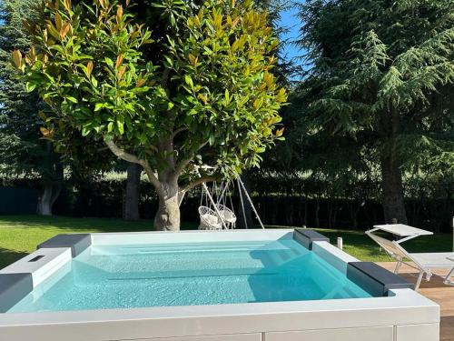 een zwembad in een tuin met een boom bij Il Sogno delle Rondini in Palidoro