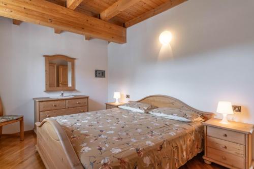 1 dormitorio con 1 cama, 2 vestidores y espejo en Casa Giulia, Baselga di Pinè Ospitar, en Montagnaga