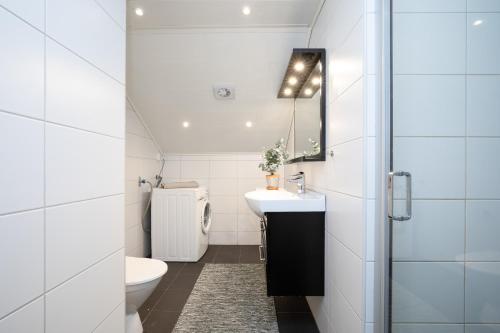 ein Bad mit einem Waschbecken und einem WC in der Unterkunft Brudtallen in Fryksås