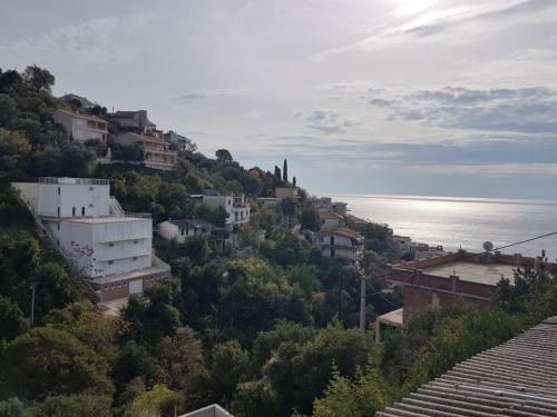 Eine Stadt auf einem Hügel neben dem Meer in der Unterkunft Nino Lux Apartments Ulcinj in Ulcinj
