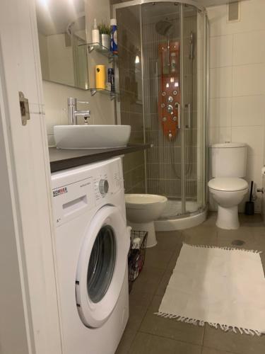 y baño con lavadora y aseo. en Apartamento en el Centro, en Sevilla