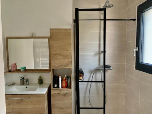 a bathroom with a shower and a sink at Villa californienne à 10 minutes à pied du centre-ville in Vence