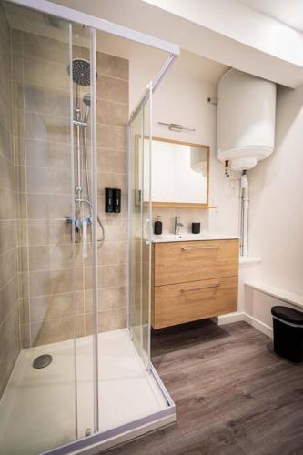 une salle de bain avec douche et lavabo dans l'établissement L'Albatros 003- Hypercentre * Cosy * Wifi, à Saint-Quentin