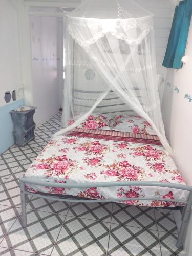 łóżko z baldachimem w pokoju w obiekcie Appartement Oslo w mieście Sainte-Anne