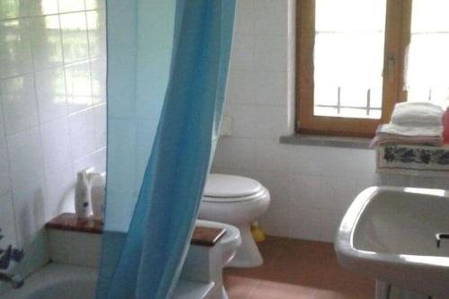 een badkamer met een wit toilet en een wastafel bij Holiday home dei Pavoni, Montemaggiore in Montemaggiore al Metauro
