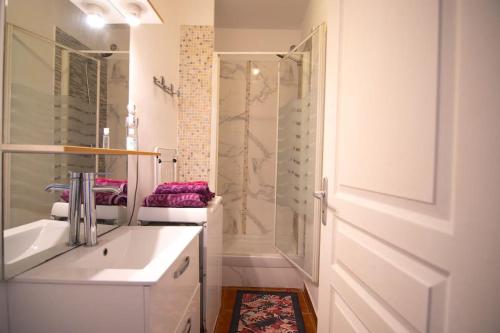 une salle de bain avec un lavabo et une douche en verre dans l'établissement FLC-2 ROOMS, 6p, Lift, Balconies, Quiet, STATION 5 mins, à Marseille