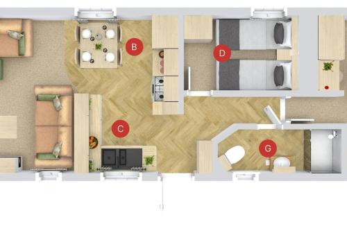 een plattegrond van een huis met rode iconen bij Perfect for country lovers in Grantown on Spey